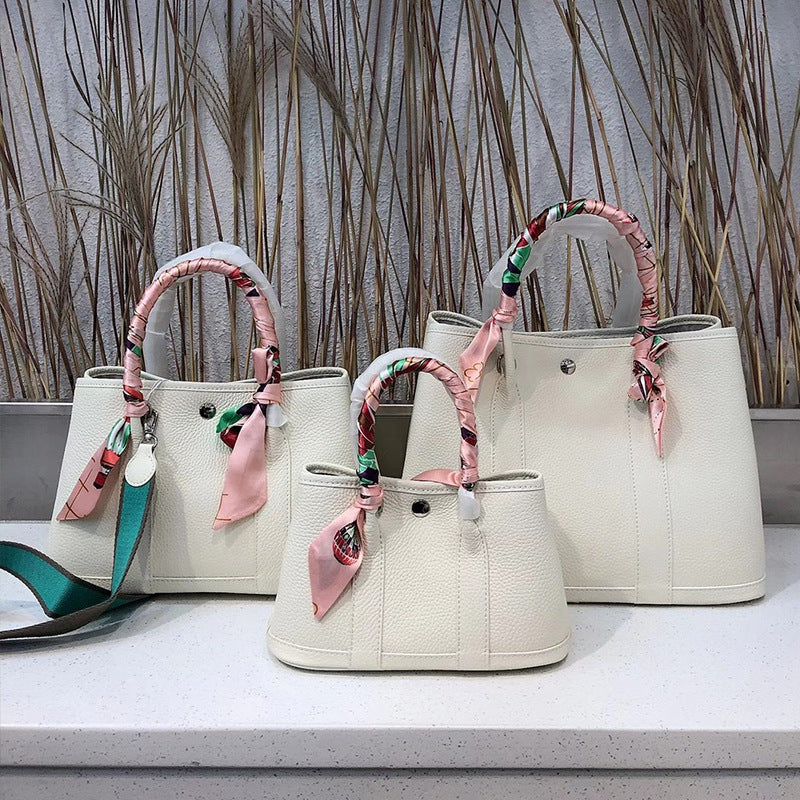 Women's Litchi Pattern First Layer Cowhide Shopping Shoulder Bags
