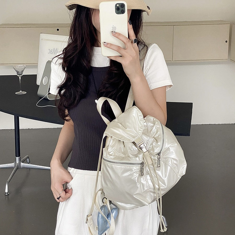 Korean Style Flip Drawstring Simple Female Backpacks