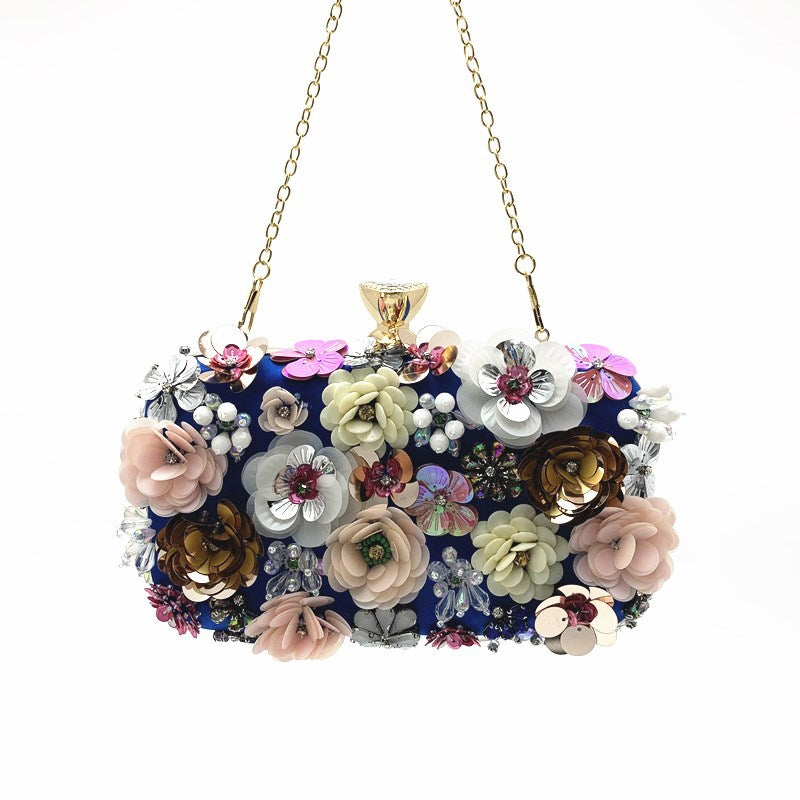 Women's Canli Fashion Dinner Colorful Flower Beaded Evening Bags