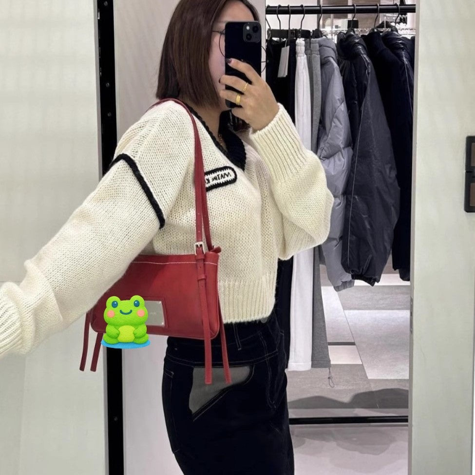 Women's Metal Plate Textured Underarm Drawstring Tassel Armpit Bags
