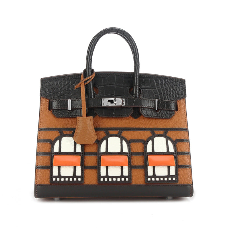 Print House Genuine Leather Fashion Contrast Handbags