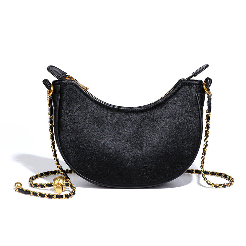 Print Dumpling Genuine Leather Horsehair Moon Texture Bags