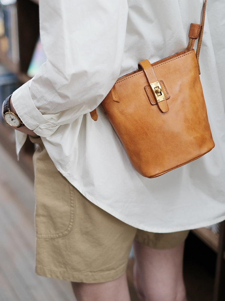 Comfortable Soft Leather Design Genuine Commuter Bucket Bags