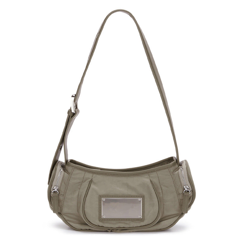 Women's Niche Pleated Nylon Underarm Metal Semicircle Shoulder Bags