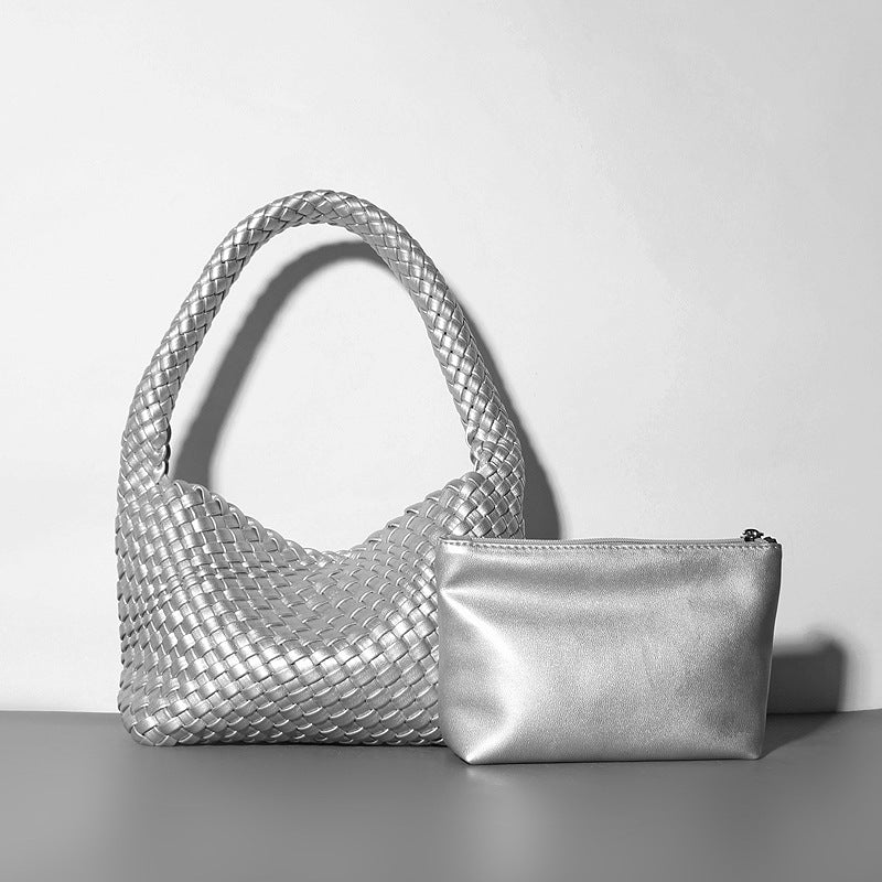 Women's Hand-woven Mother Soft Leather Underarm Lunch Shoulder Bags