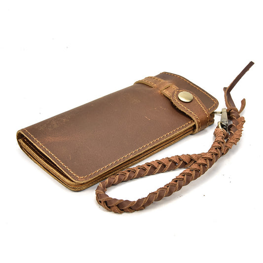 Men's Crazy Horse Leather Vintage Long First Layer Cowhide Men's Wallets