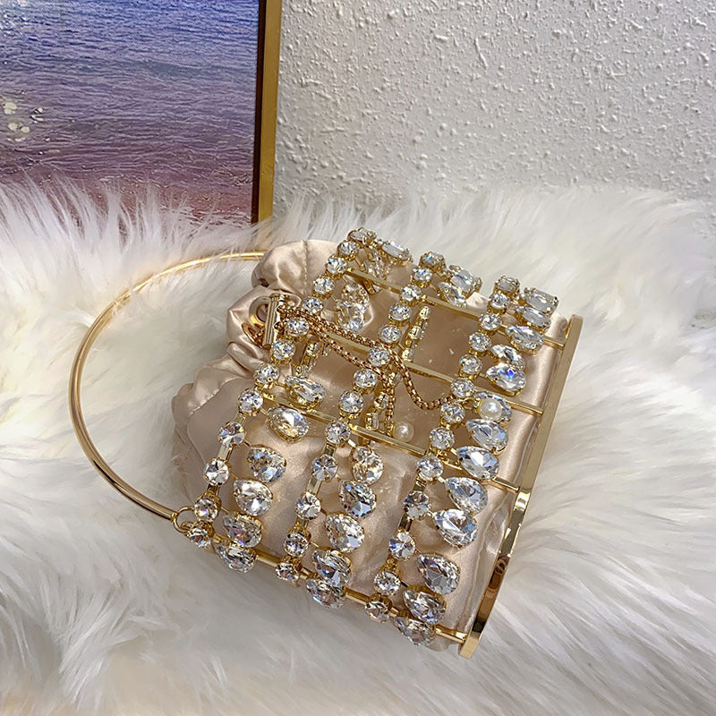 Chain Crystal Dinner Hollow Bird Cage Vegetable Handbags