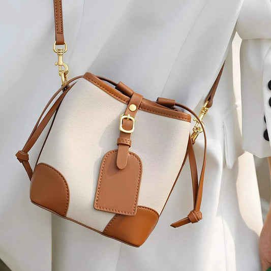 Genuine Leather Stitching Fashion Drawstring Cowhide Bags