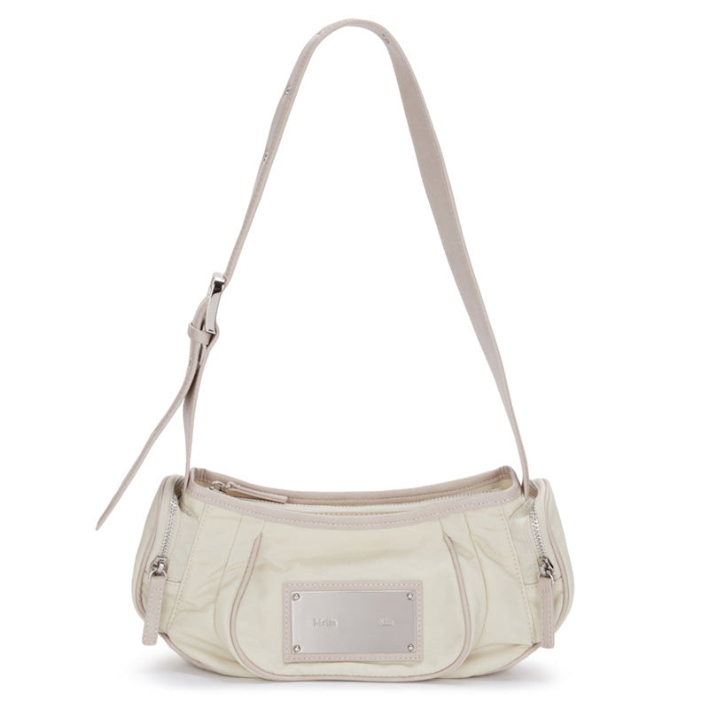 Women's Niche Pleated Nylon Underarm Metal Semicircle Shoulder Bags