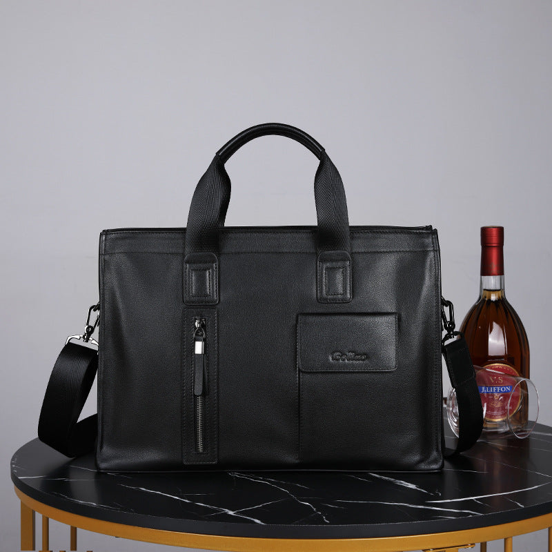 Men's Top Layer Cow Leather Computer Large Capacity Men's Handbags