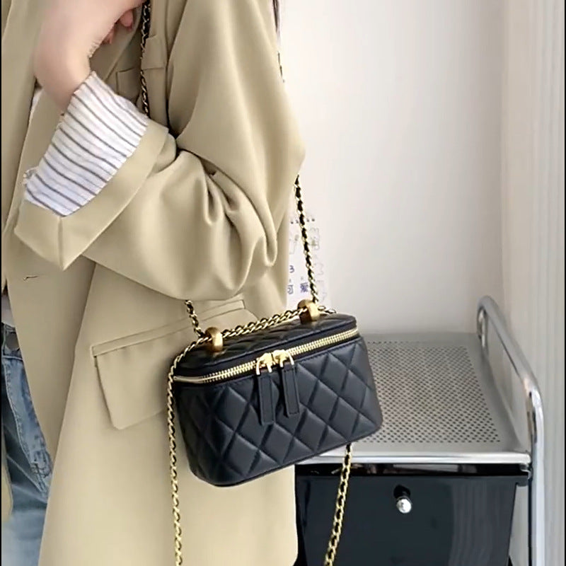 Women's Sheepskin Box Genuine Leather Golden Ball Crossbody Bags