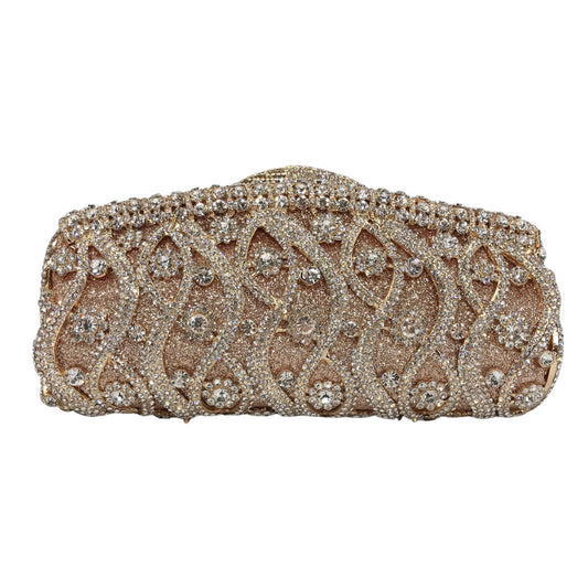 Women's Hollow Metal Rhinestone Clutch Banquet Full Chain Evening Bags
