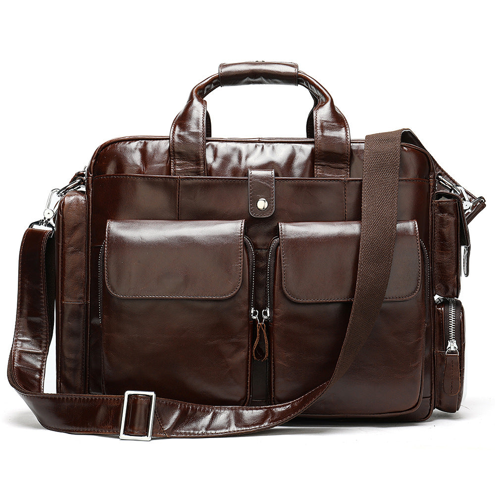 Men's Genuine Leather Business Large Capacity Oil Men's Handbags