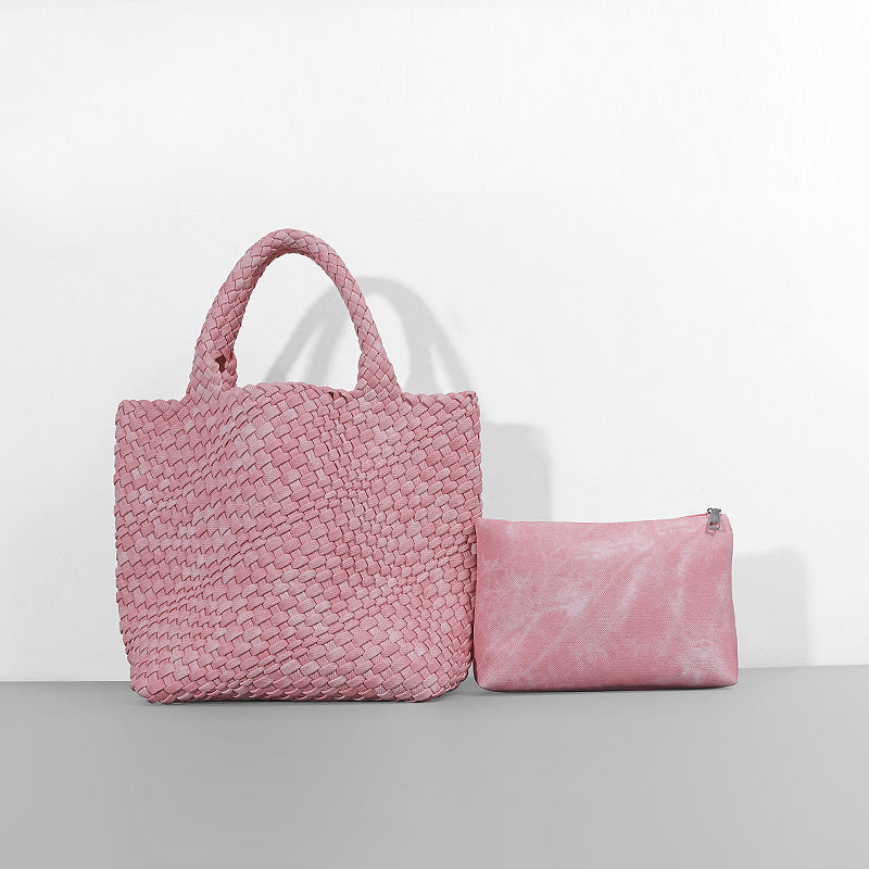 Soft Leather Woven Big Vegetable Basket Handbags