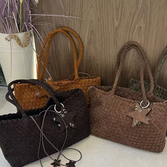 Women's Niche High-grade Frosted Hand-woven Big Portable Shoulder Bags