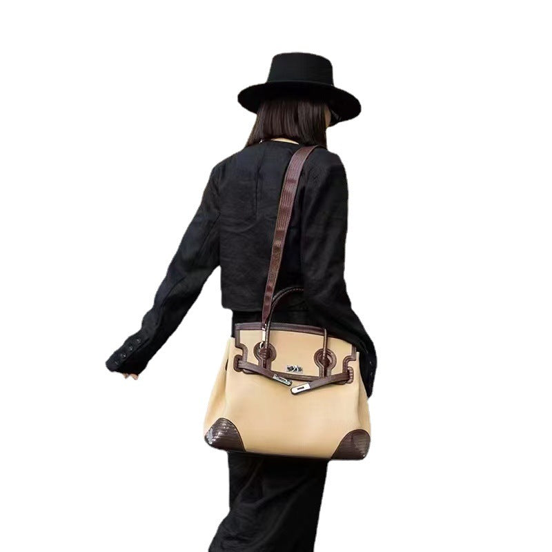 Women's Niche Advanced Texture Retro Large Capacity Contrast Handbags