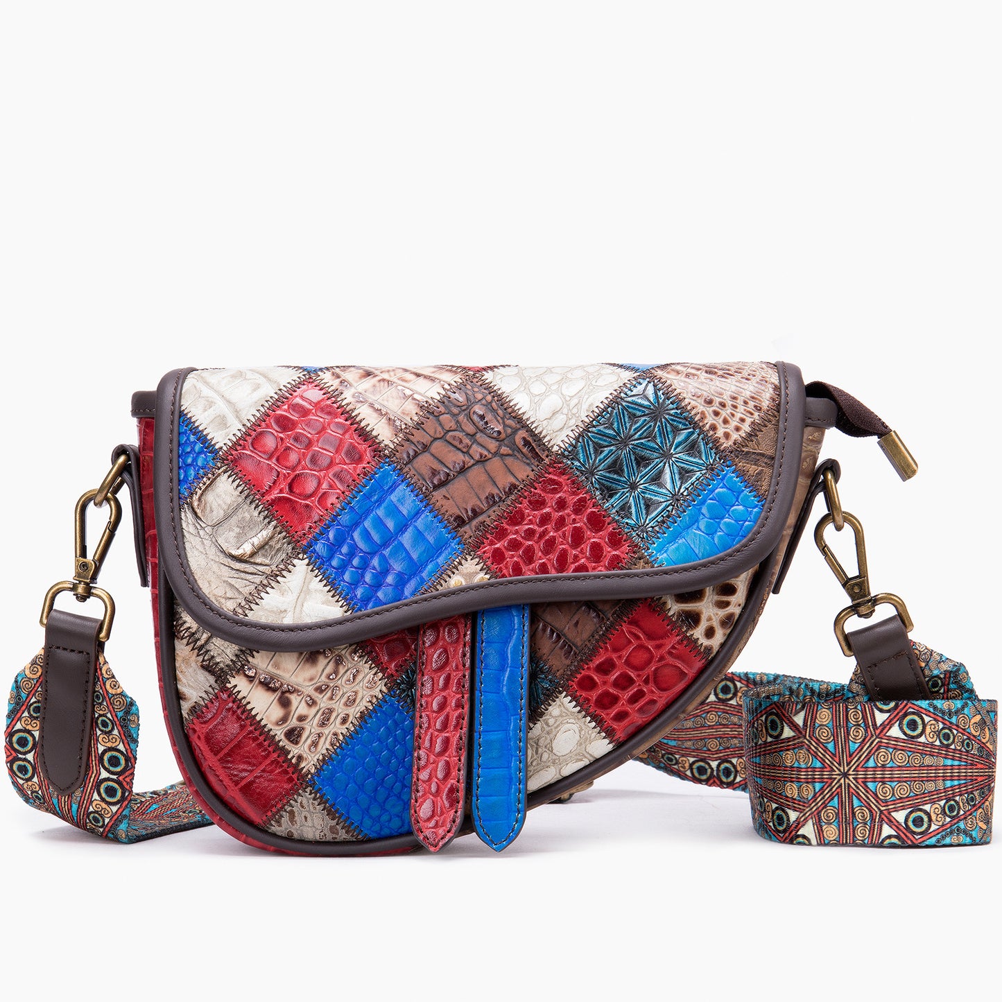 Women's Diamond Pattern Leather Stitching Ethnic Style Bags