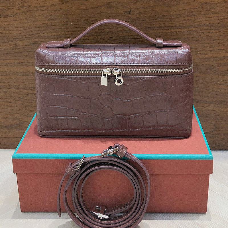 Women's Layer Cowhide Crocodile Pattern Lunch Box Genuine Leather Handbags