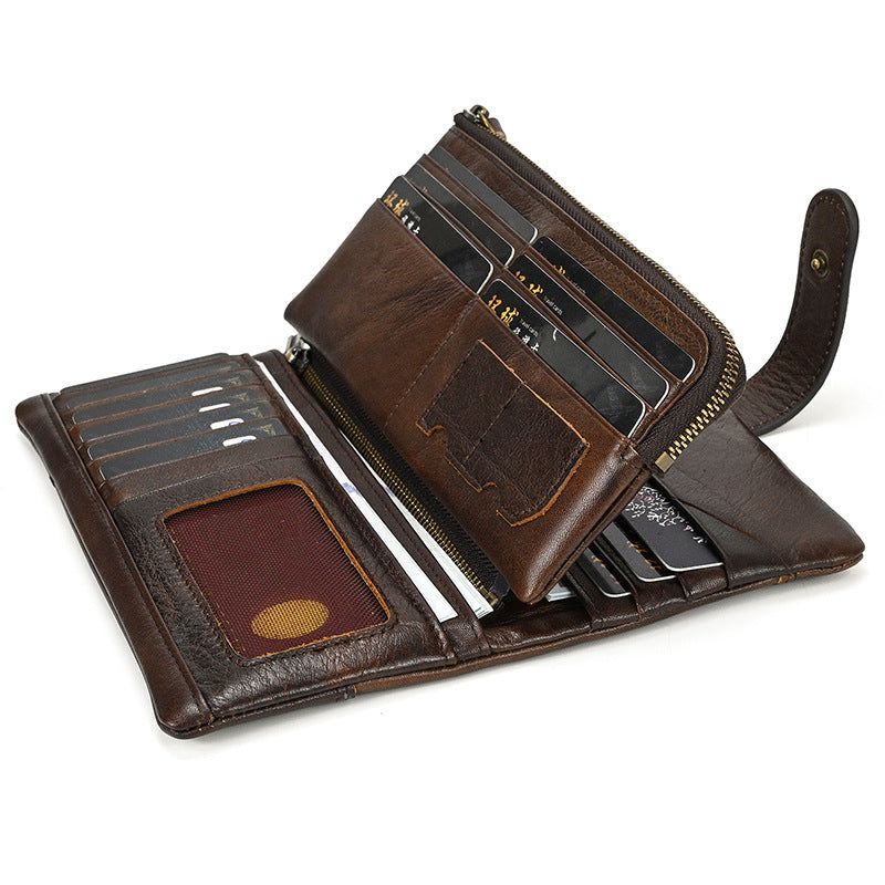 Rub Colored Cattlehide Leather Fashion Long Patchwork Men's Wallets