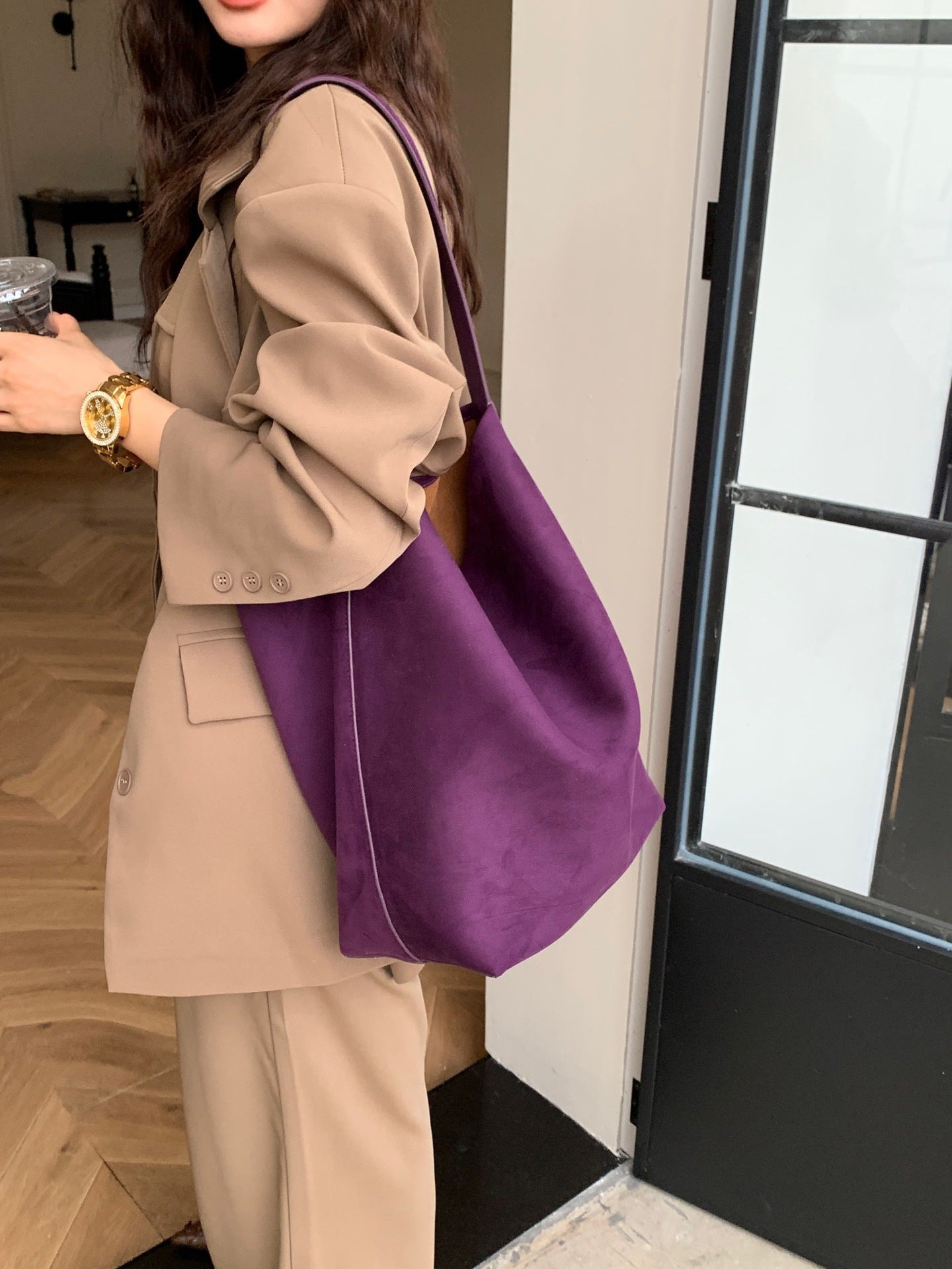 Flannel Female Leather Shopping Leisure Lazy Style Shoulder Bags