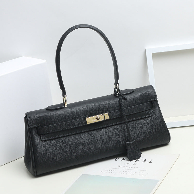 Genuine Leather Fashion Trendy Large Capacity Horizontal Kelly Cowhide Handbags