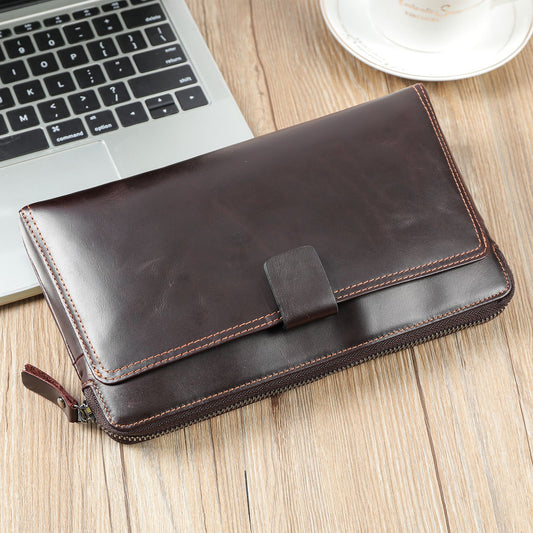 Men's Man First Layer Cowhide Business Clutch Purses