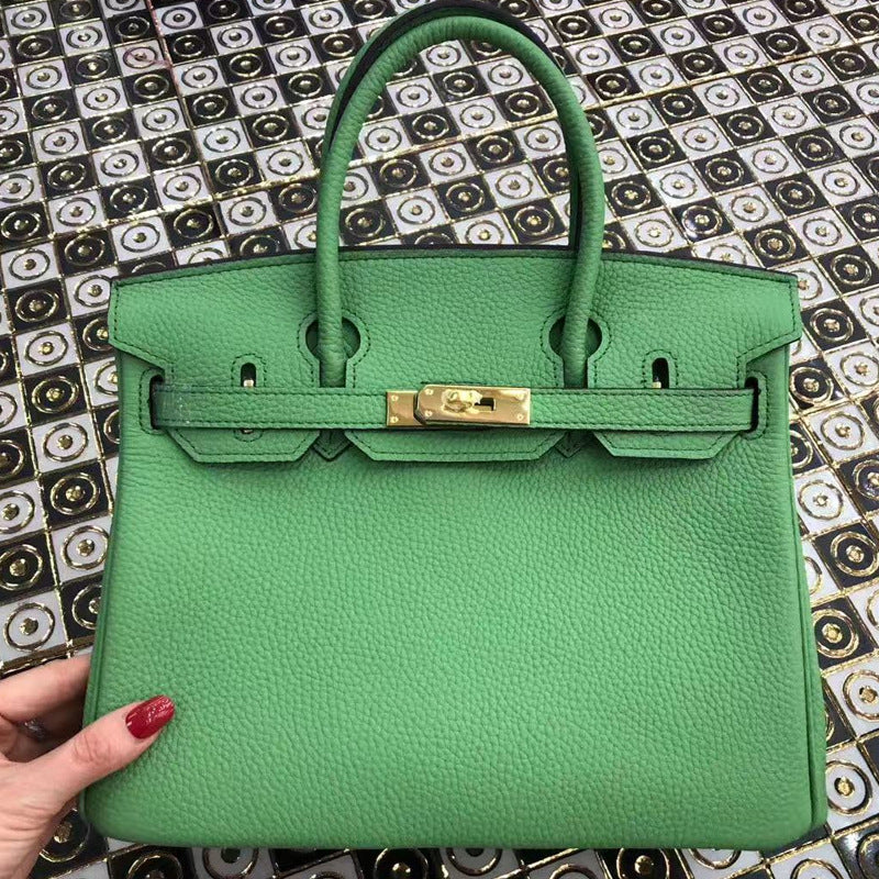 Women's First Layer Cowhide Lychee Pattern Leather Handbags