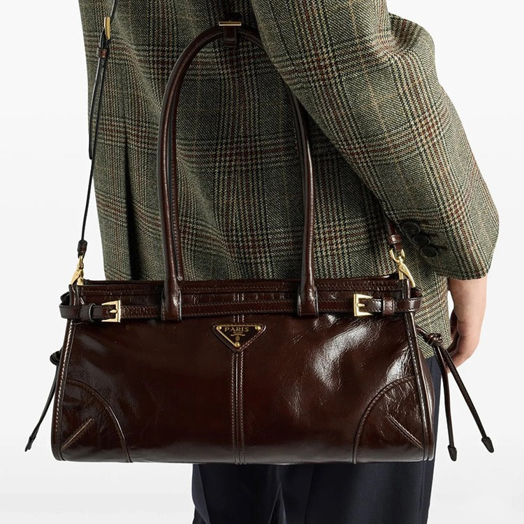 Women's Long Portable Underarm Oily Leather Shoulder Bags