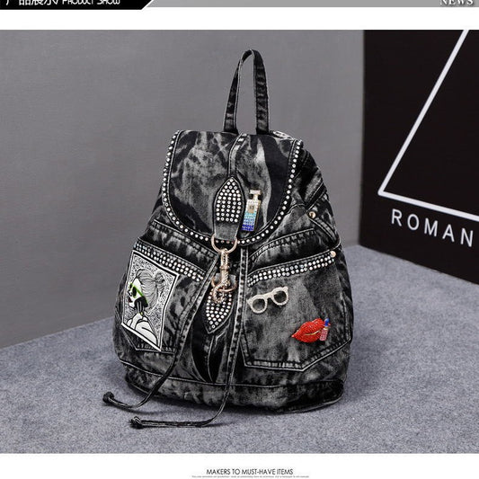 Women's Korean Fashion Jean Leisure Denim Canvas Backpacks