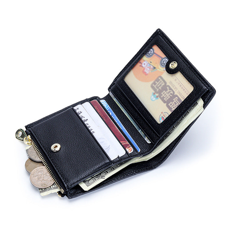 Women's Pure Leather Short High-grade First Layer Cowhide Natural Ladies Wallets