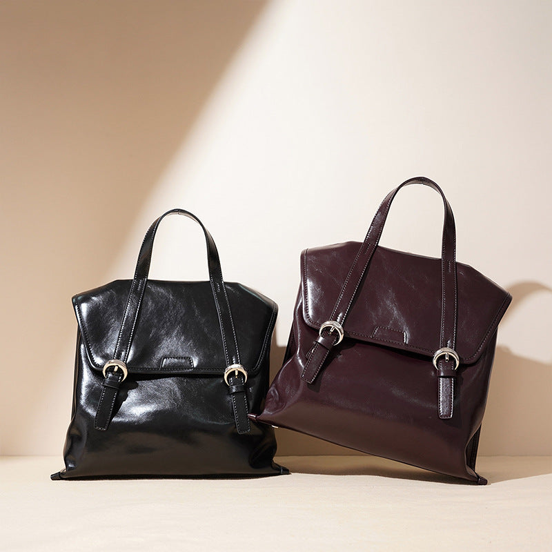 Women's Fashion Genuine Leather Oil Wax Simple Backpacks