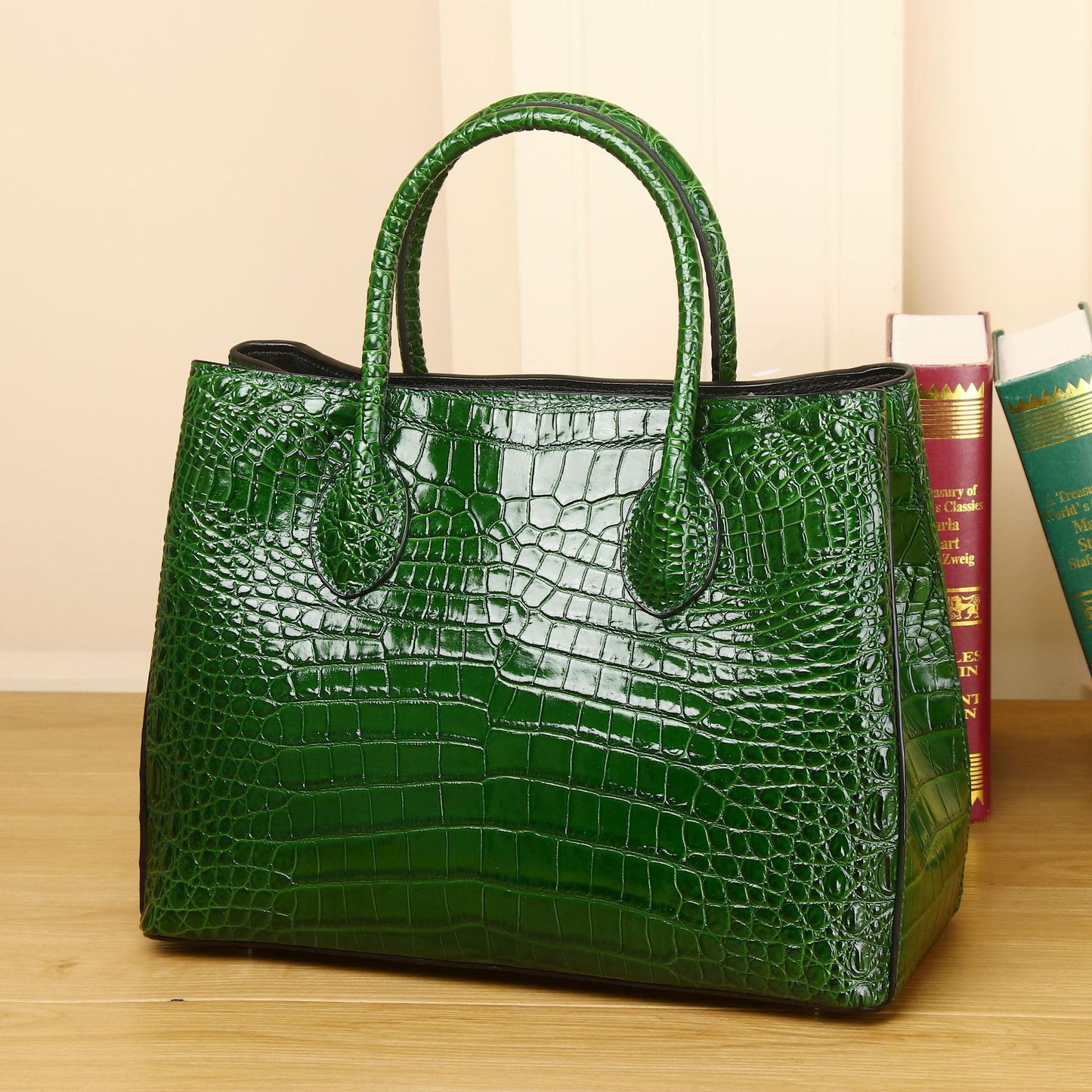 Women's Crocodile Belly Pattern Large Capacity First Layer Cowhide Bags