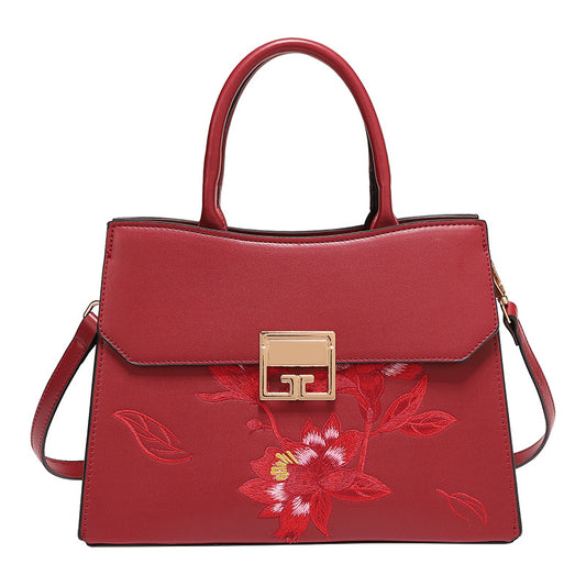 Women's Luxury Elegant Large Capacity Lotus Embroidery Bags