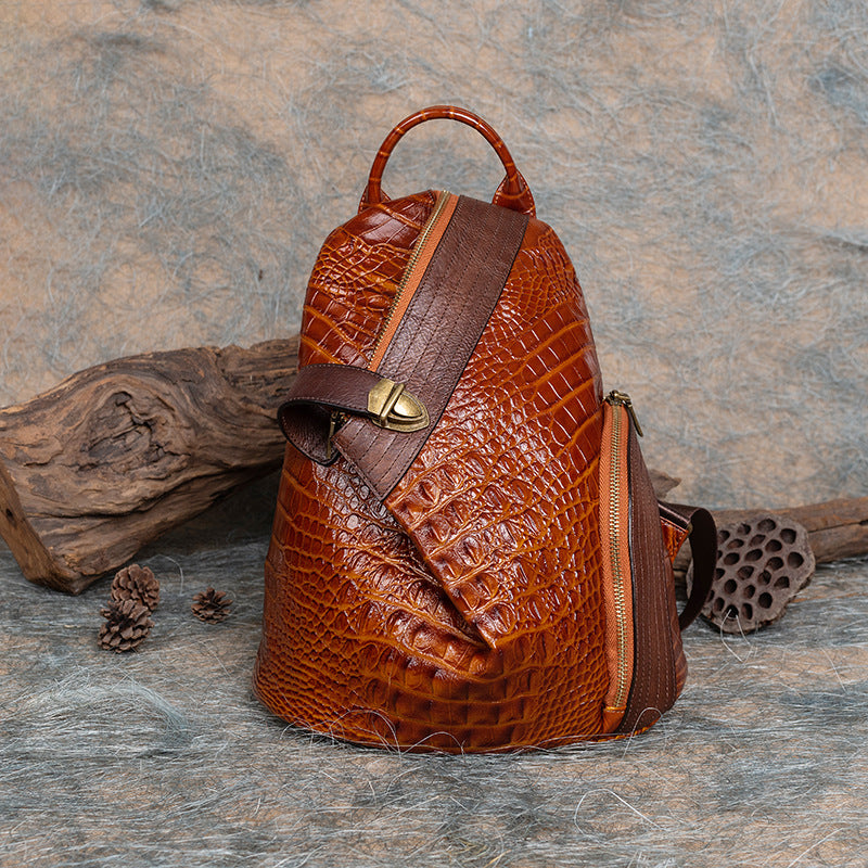 First Layer Cowhide Crocodile Pattern Chinese Backpacks