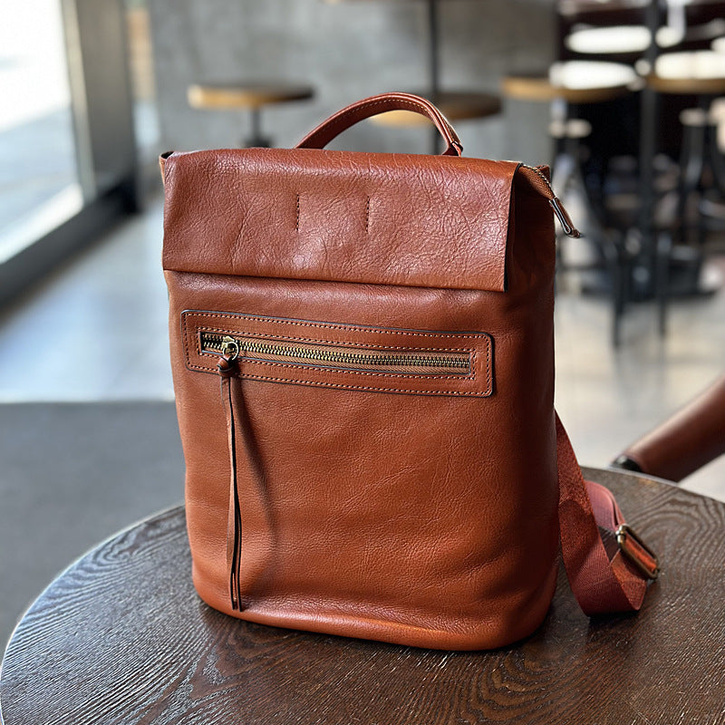 Women's Leather Large Capacity Retro Artistic Vegetable Backpacks