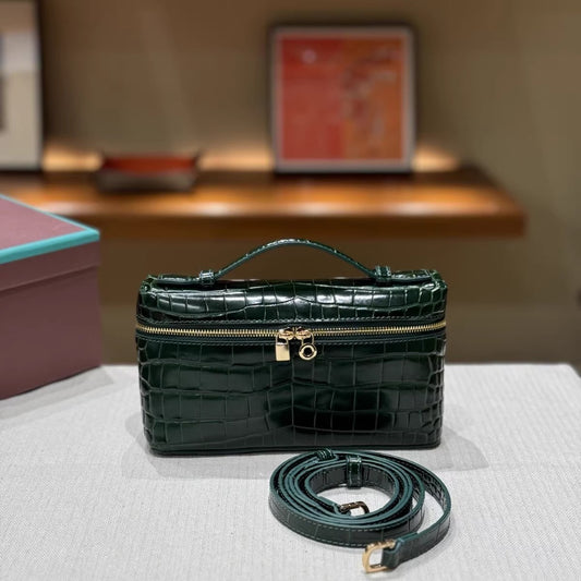 Crocodile Pattern Box Genuine Leather Lunch Shoulder Bags