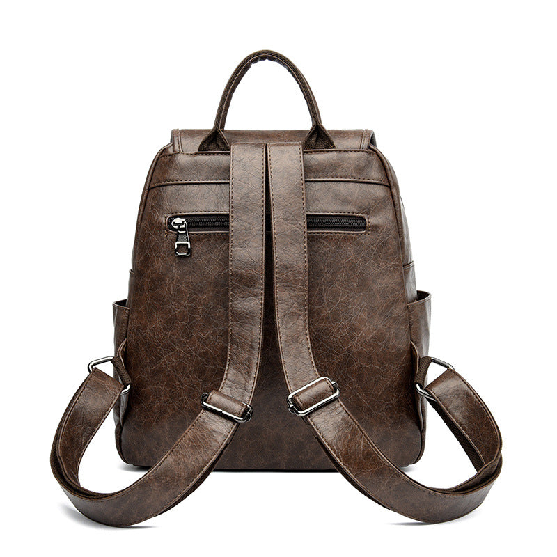 Women's Cow Wax Leather Vintage Drawstring Backpacks