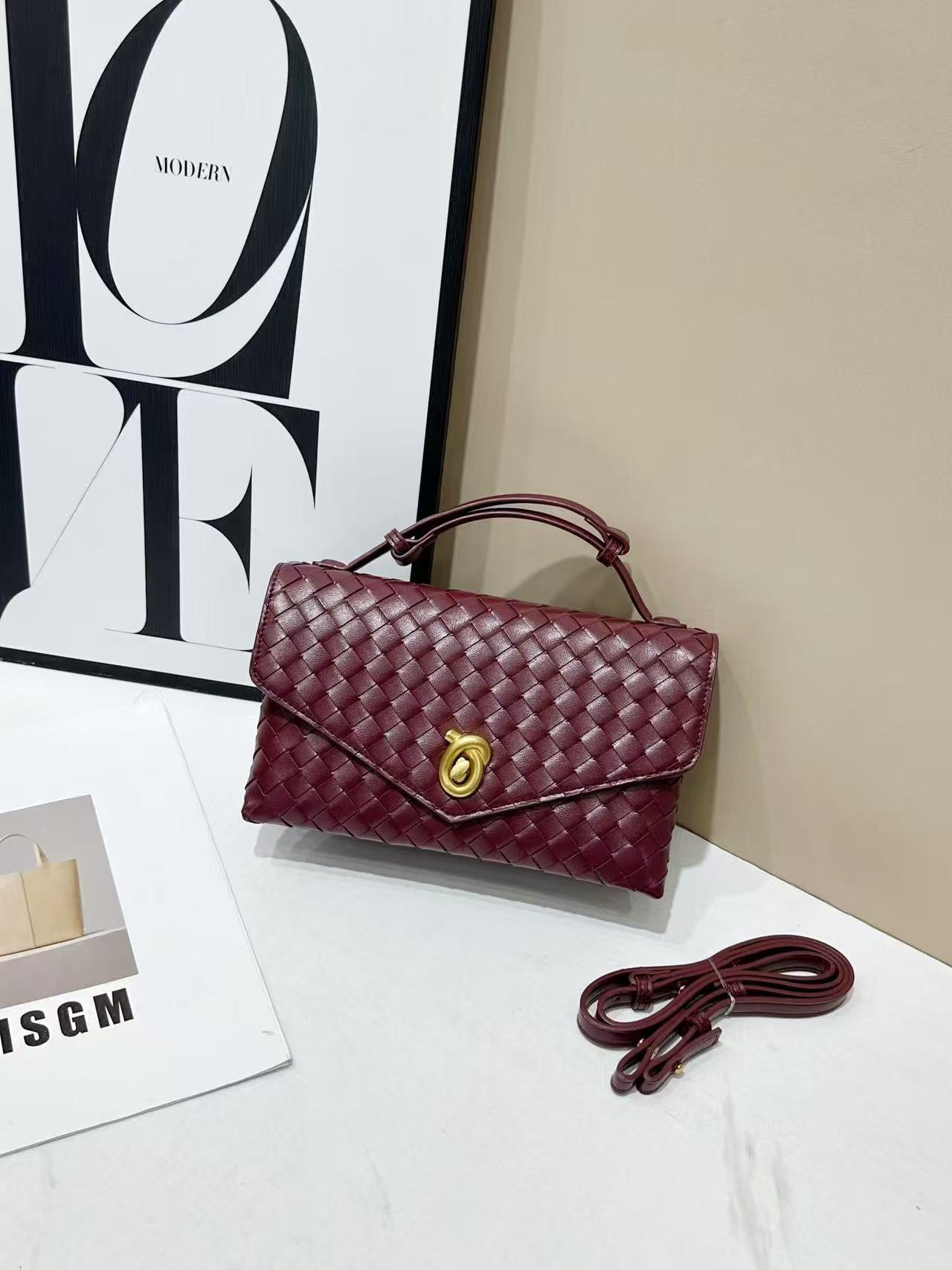 Stylish Women's Weave Sandwich Fashion Trend Small Square Bags