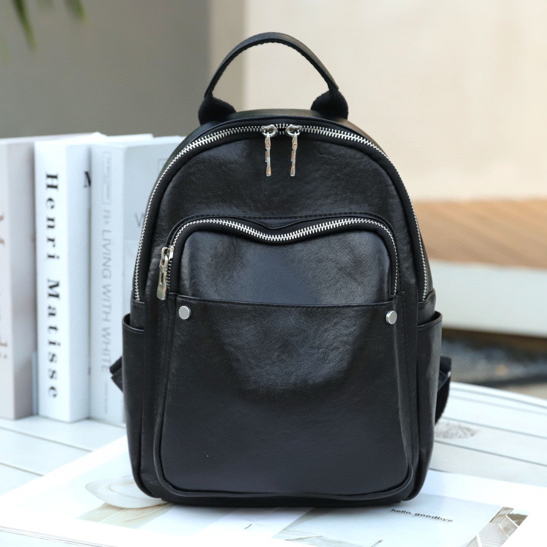 Women's First Layer Leather Flocking Large Backpacks