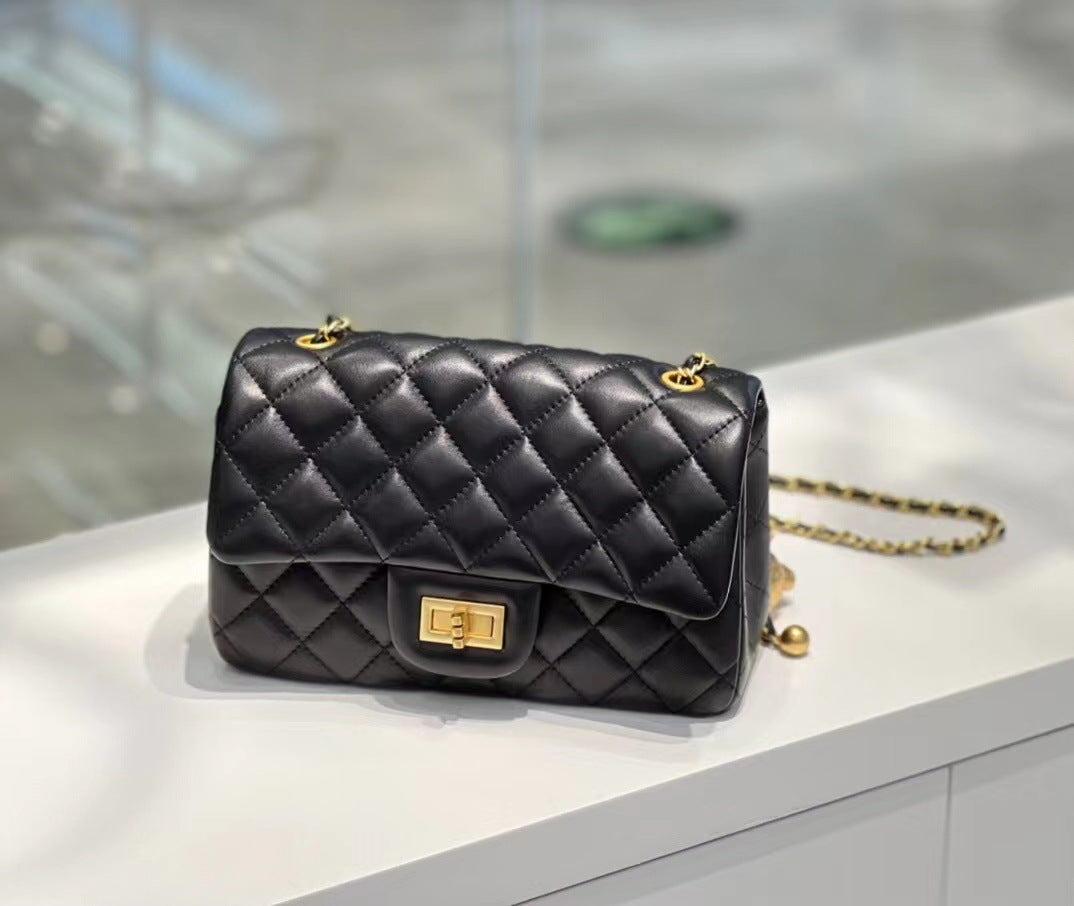 Women's Fat Rhombus Chain Fashion Genuine Leather Sheepskin Crossbody Bags
