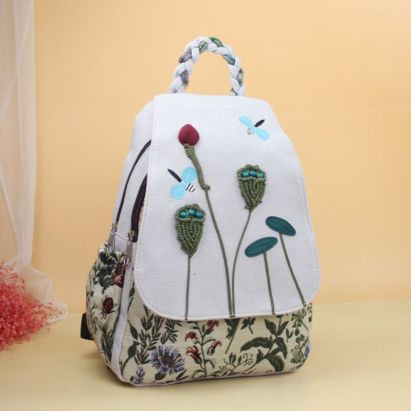 Fashion Hand-woven Lotus Dragonfly Three-dimensional Artistic Backpacks