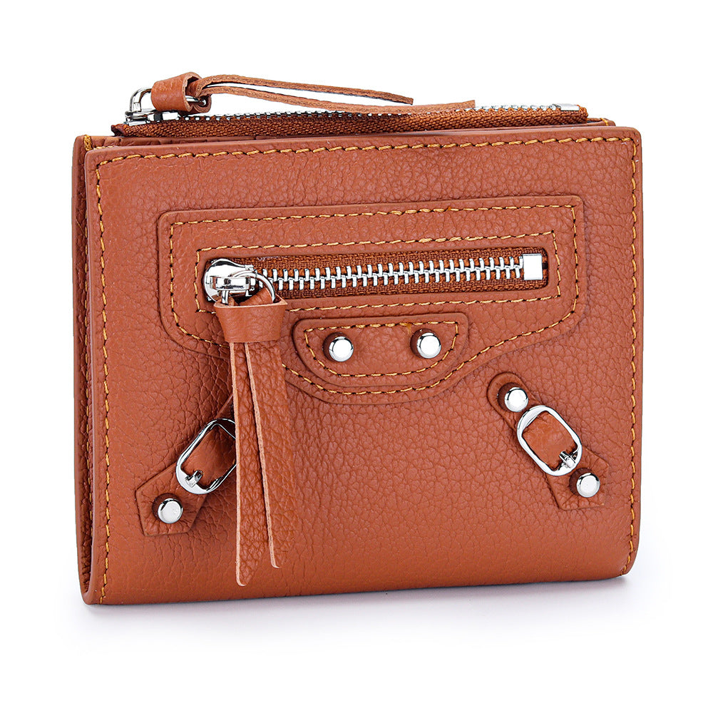 Women's Genuine Rivet Multiple Slots Fold First Ladies Wallets