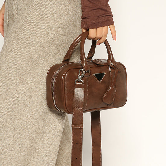 Summer Retro Soft Leather Bowling Design Crossbody Bags