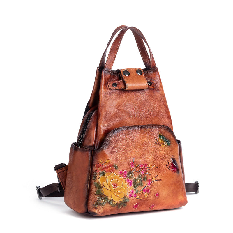 Women's Rub Colored First Layer Cowhide Chinese Backpacks
