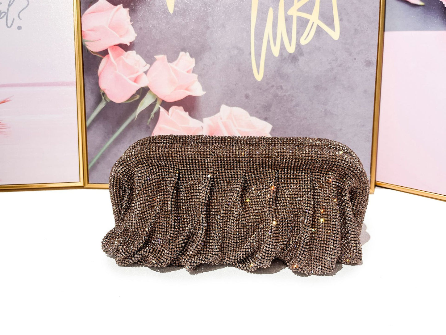 Women's Shiny Diamond Cloud Dumpling Dinner Rhinestone Pleated Evening Bags