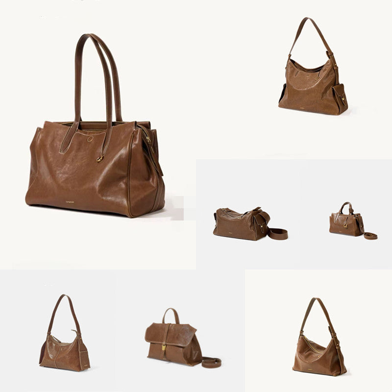 Women's Oil Wax Leather Burst Crack Large Shoulder Bags