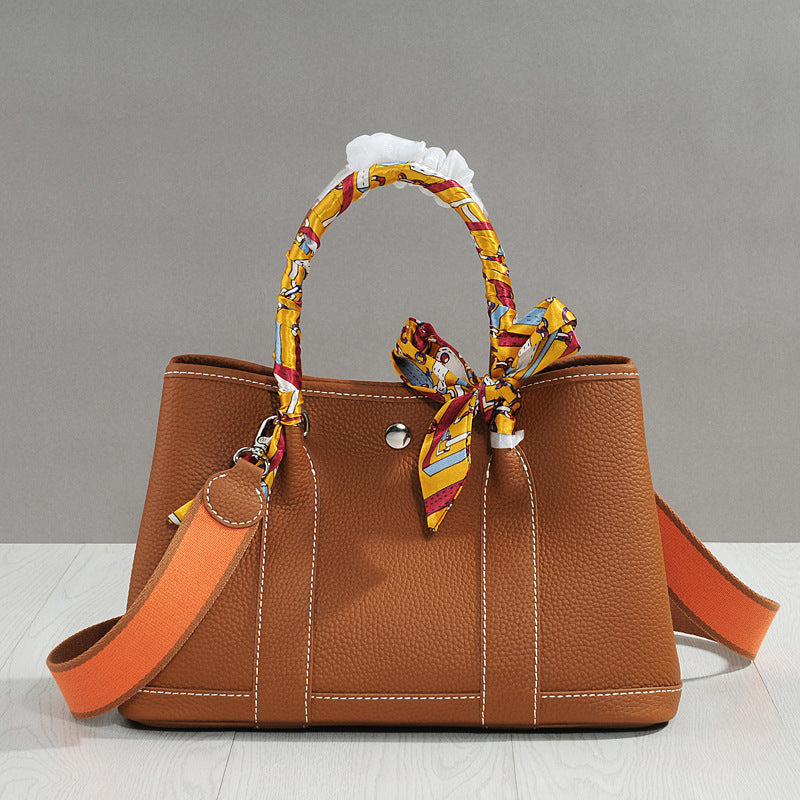 Women's Cowhide Leather Portable Big Shopping Shoulder Bags