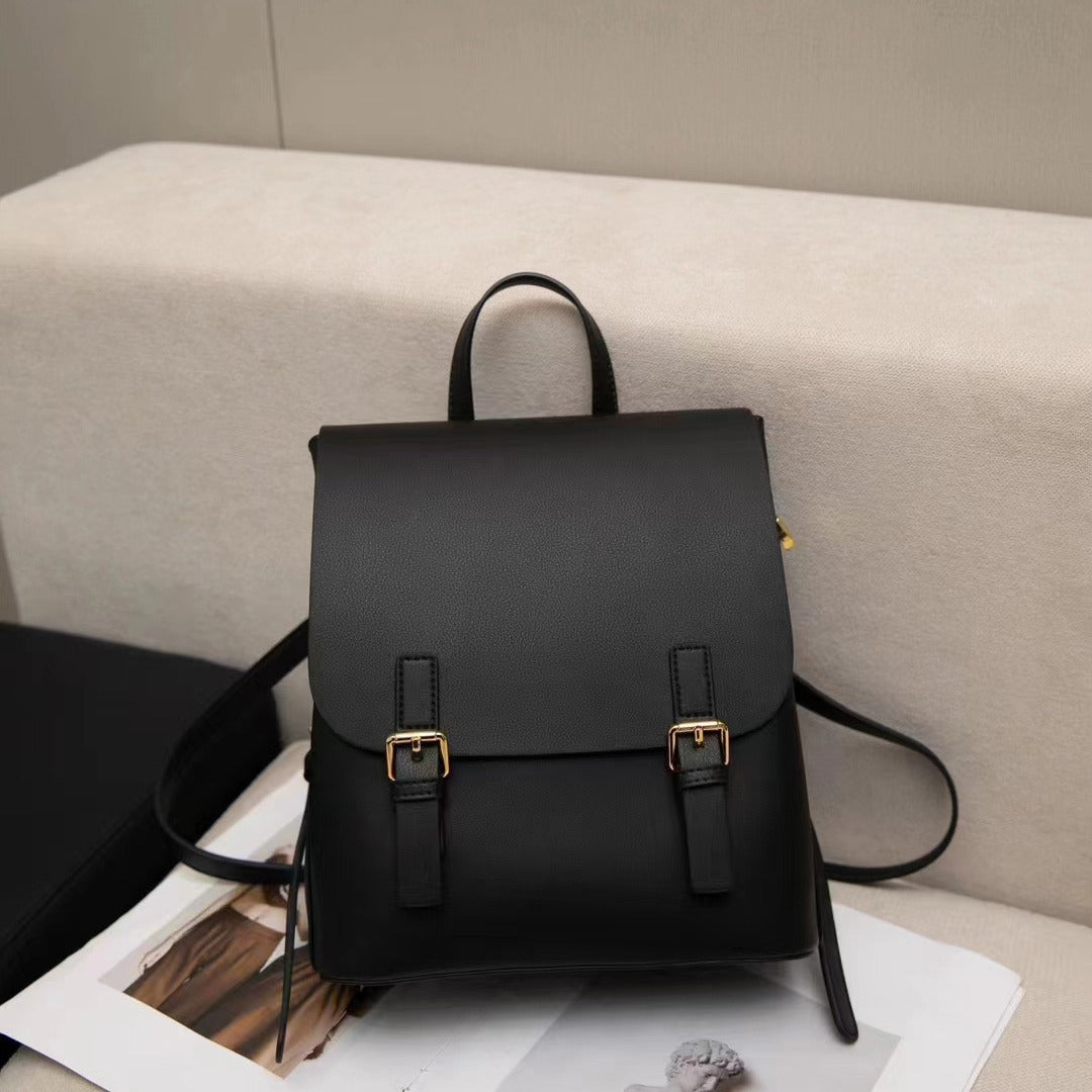 Women's Large Capacity Leather Contrast Color Backpacks