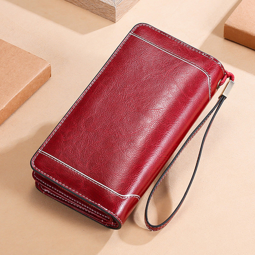 Women's New Leather Oil Wax Long Ladies Wallets
