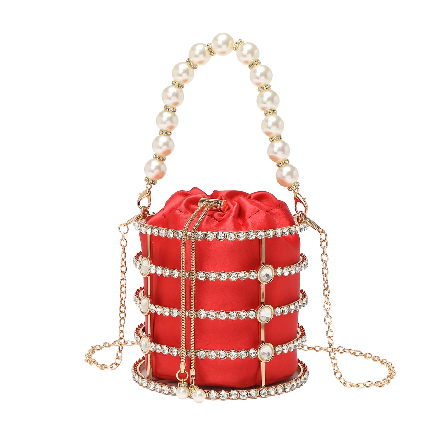 Women's Fashion Dinner Metal Hollow Diamond Pearl Evening Bags